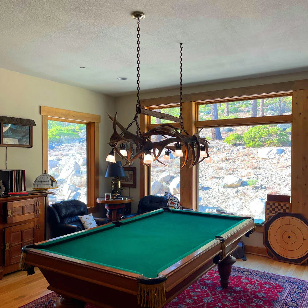 Elk Antler Pool Table / Rustic Bar Light or Long Table Chandelier With Antique “Single Tree”
