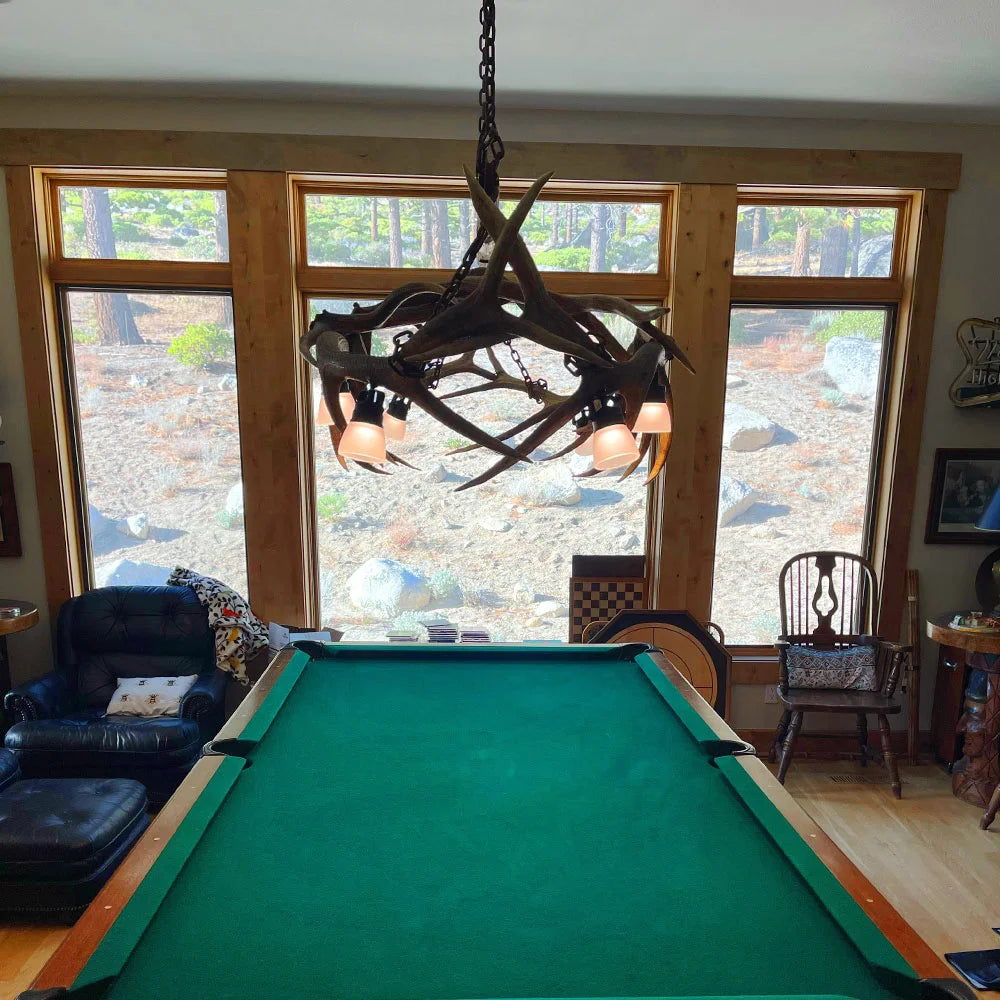 Elk Antler Pool Table / Rustic Bar Light or Long Table Chandelier With Antique “Single Tree”